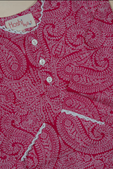 Pink Paisley Girls Kurti Set
