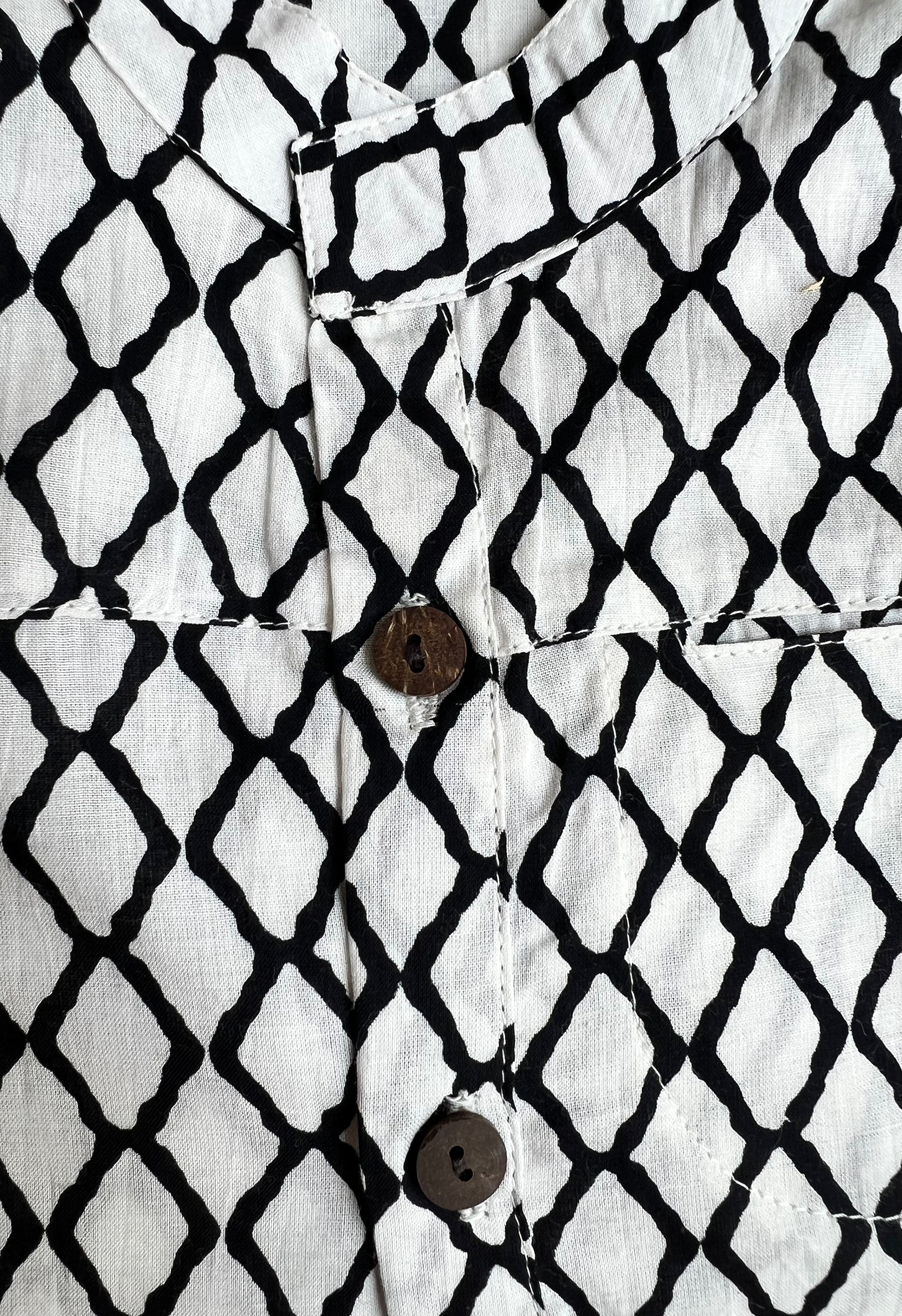 WHITE BLACK RHOMBI KURTA SHIRT