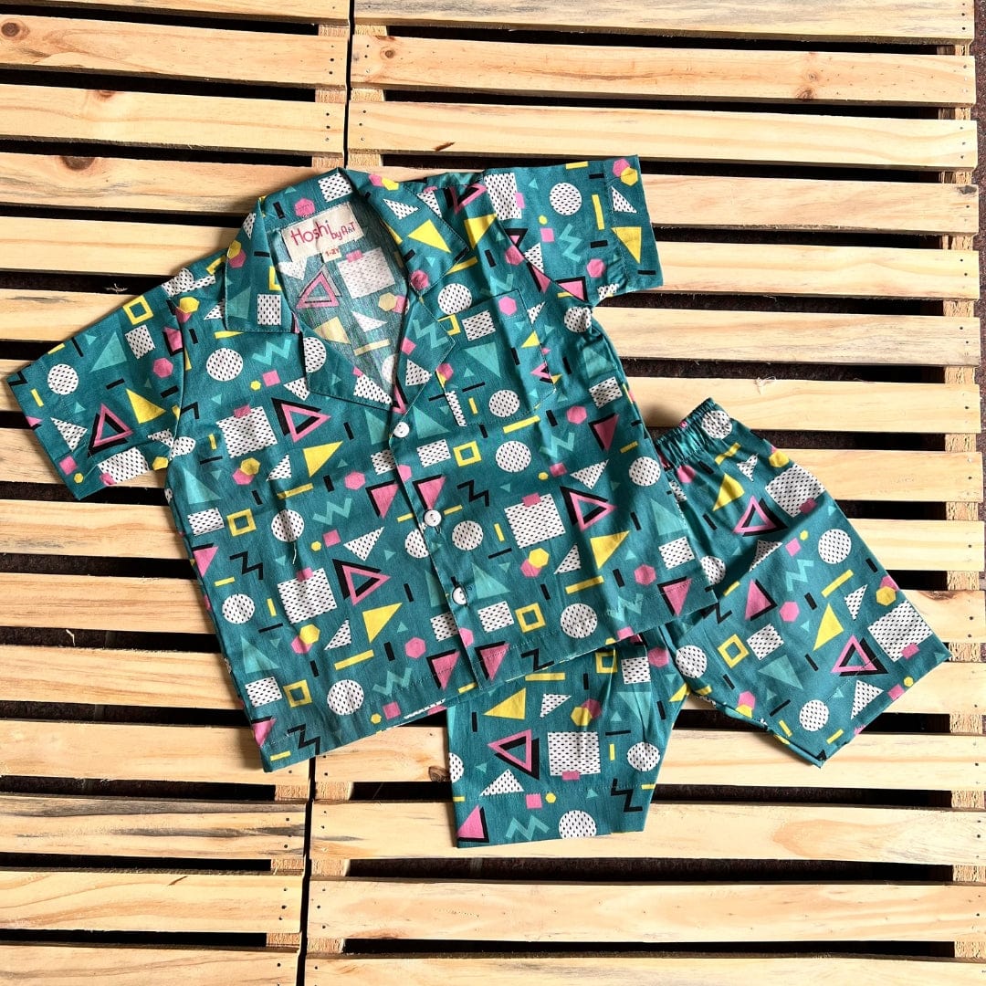 Teal Blue Abstract Geometric Print Lounge wear