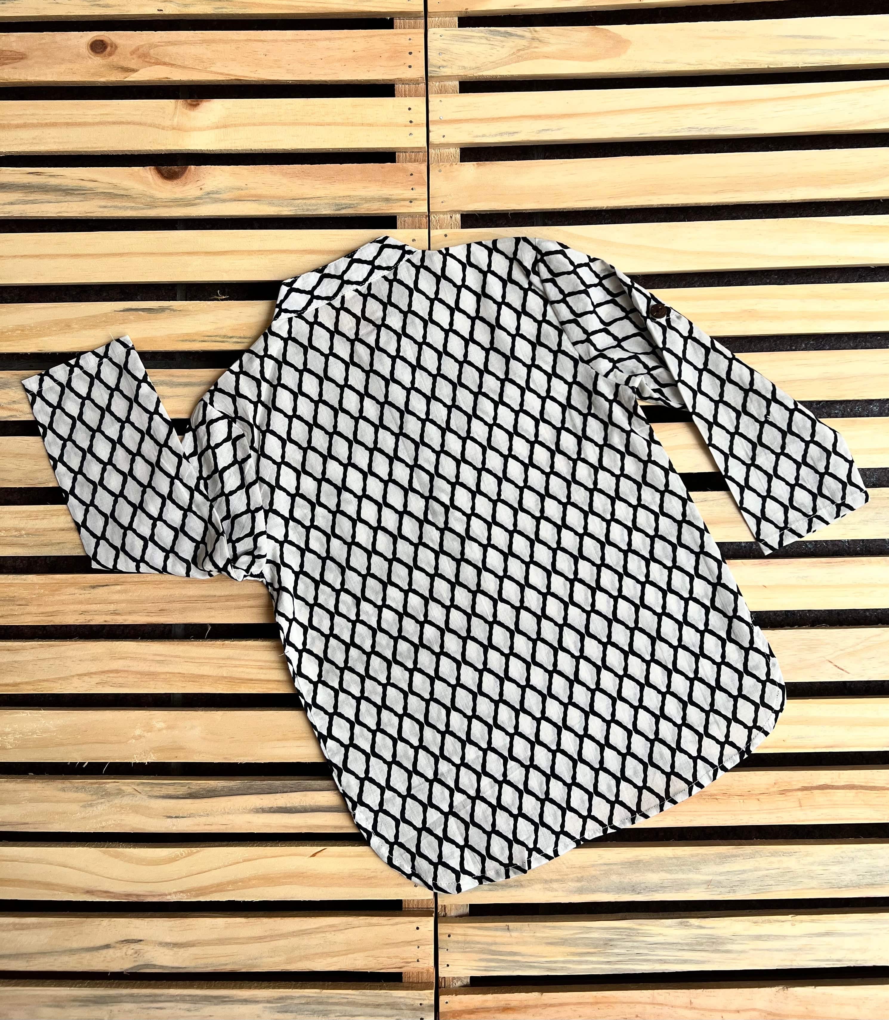WHITE BLACK RHOMBI KURTA SHIRT