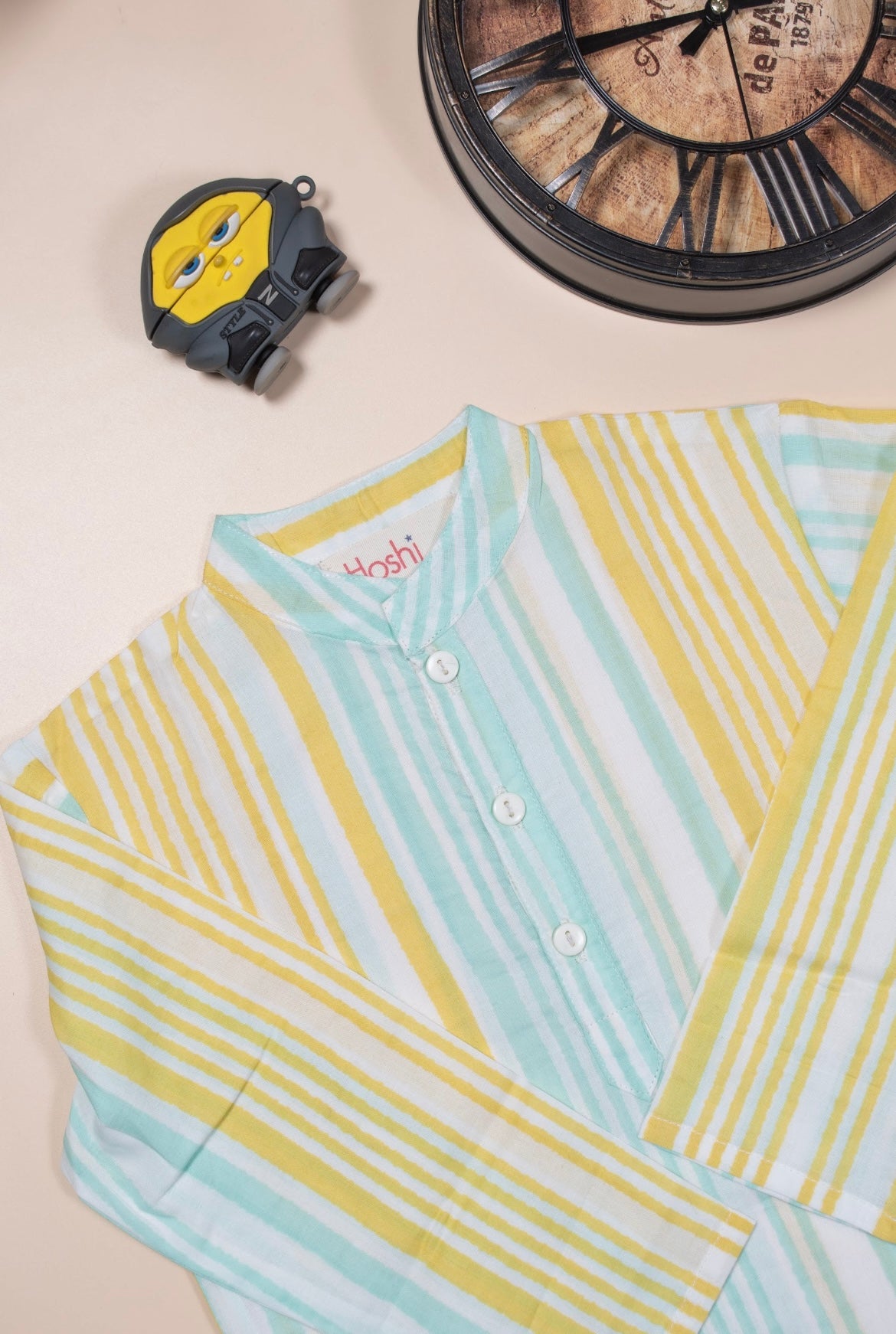 Yellow blue stripes boys kurta set