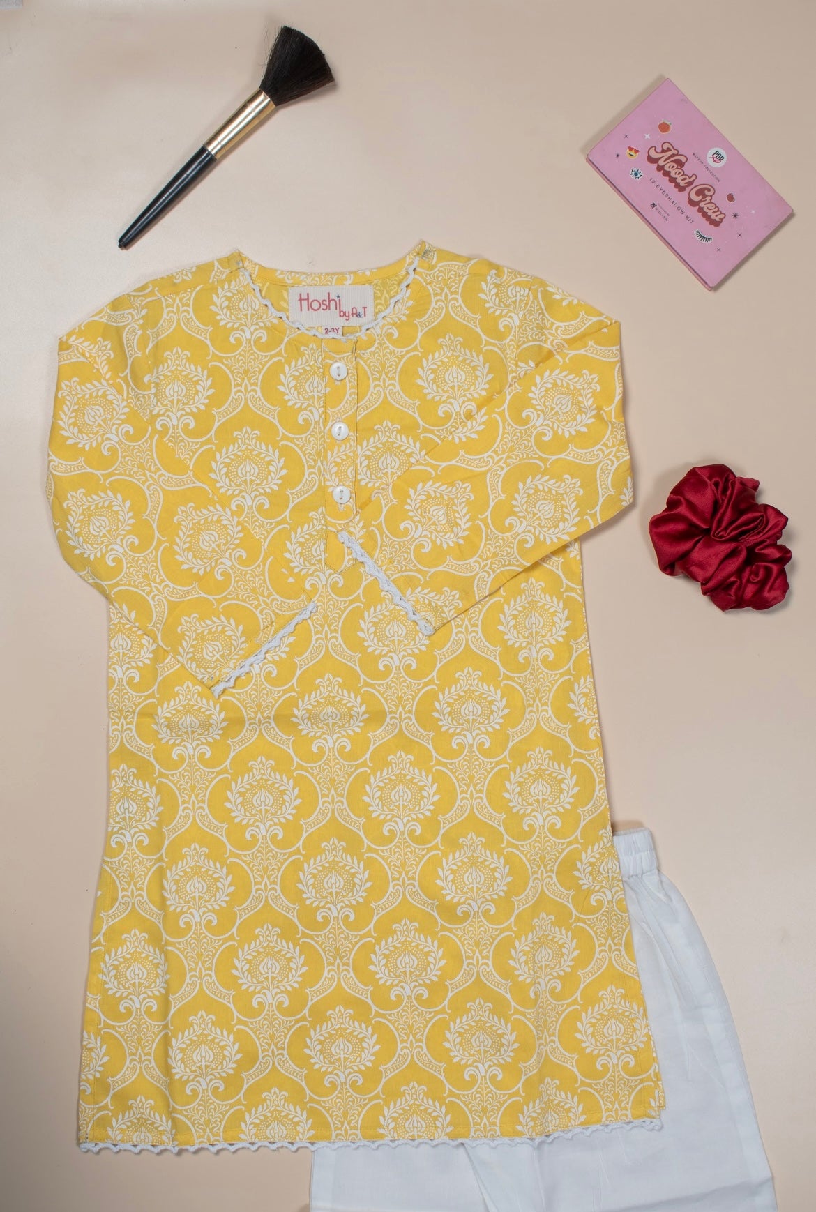 Yellow Damask Girls Kurti Set