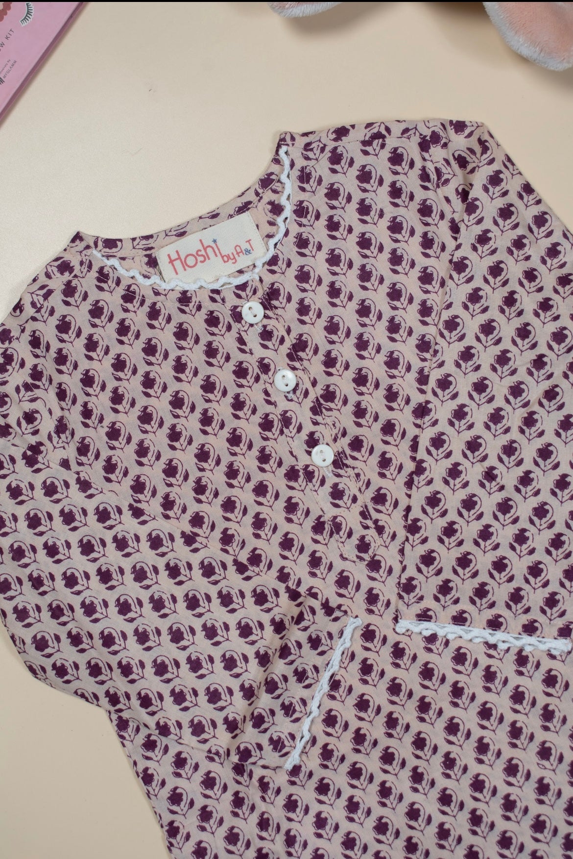 Purple flowers Girls Kurti Set