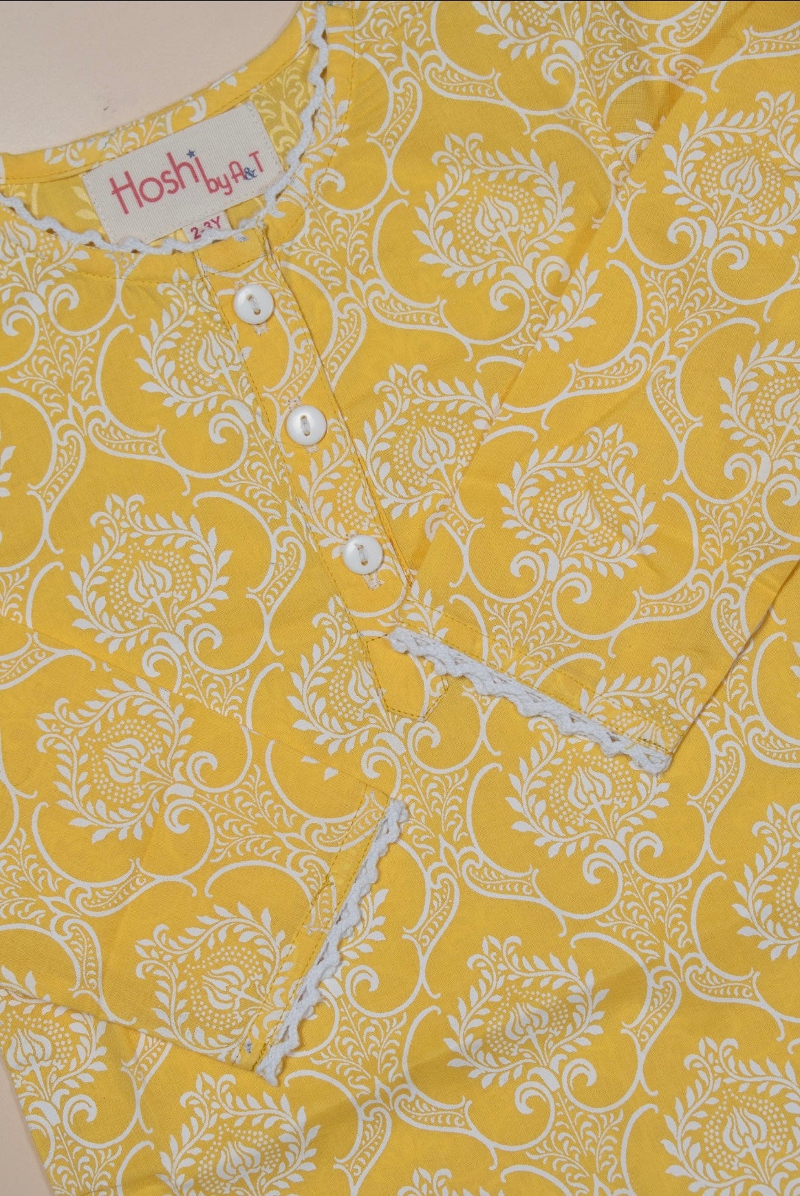 Yellow Damask Girls Kurti Set