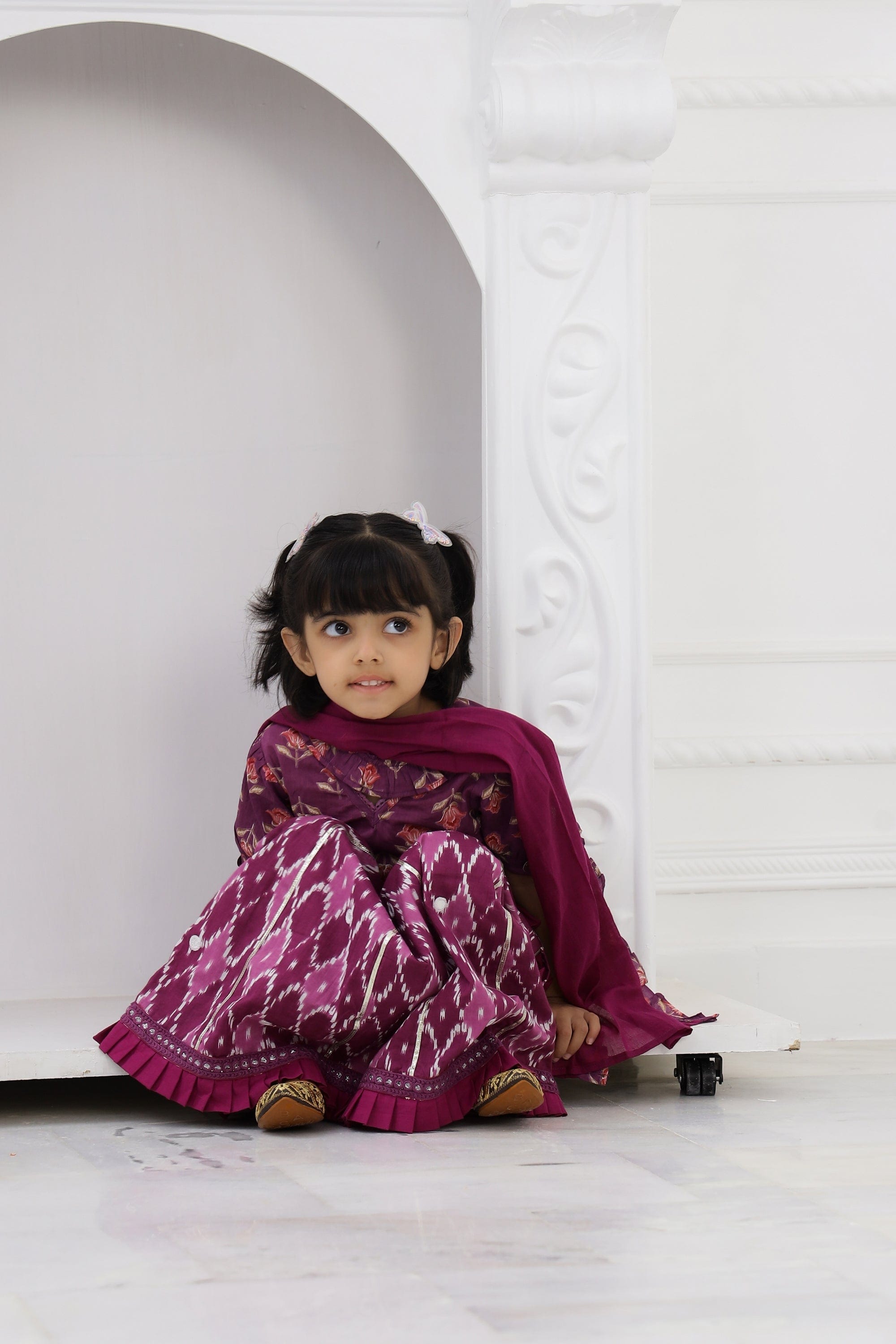 burgundy Rose print lehenga