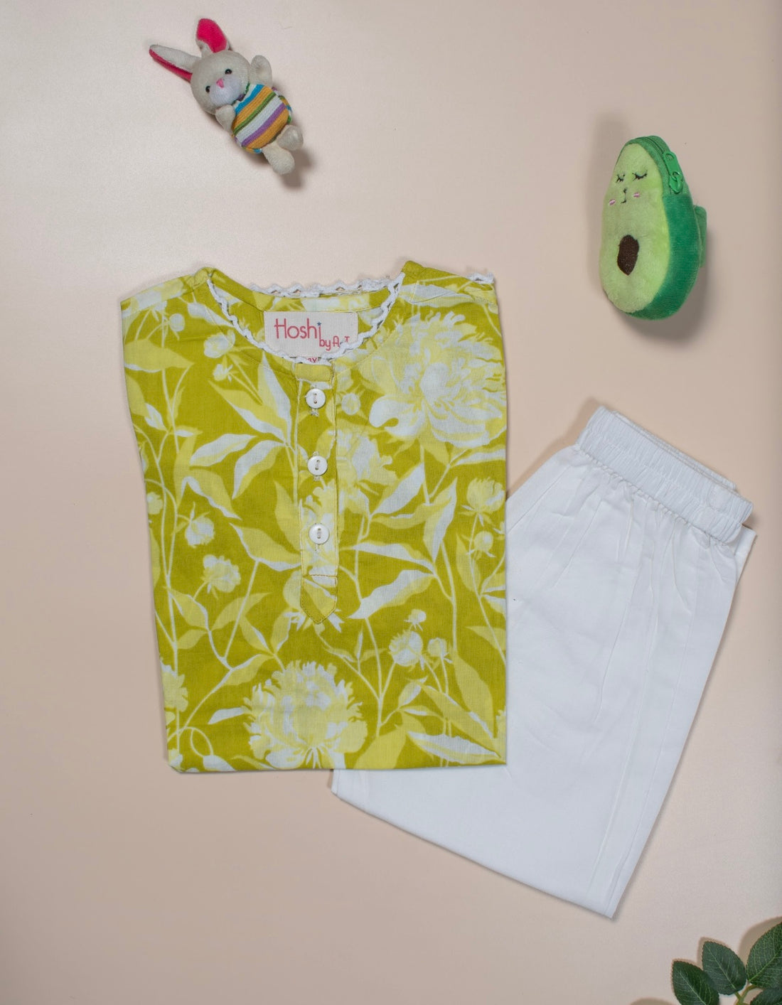 Neon floral printed Girls Kurti Set