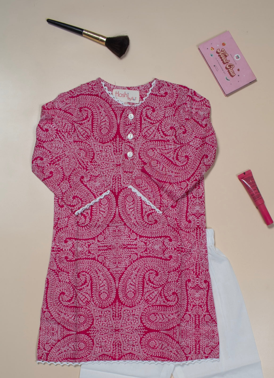 Pink Paisley Girls Kurti Set