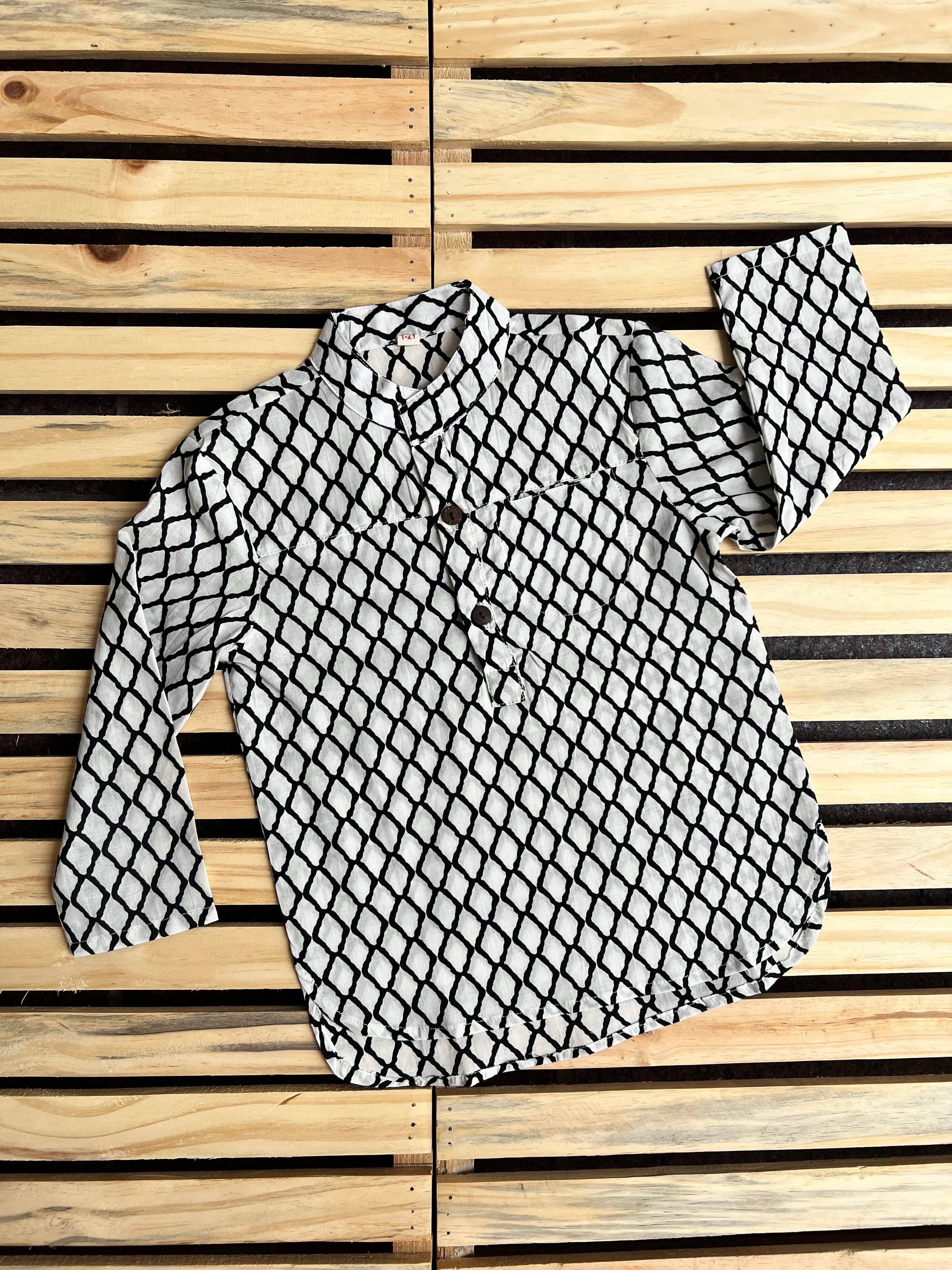 WHITE BLACK RHOMBI KURTA SHIRT