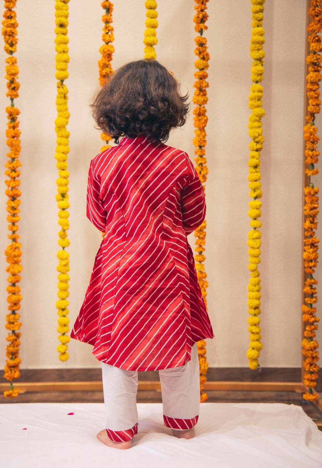 Red Lehariya Kurti Set