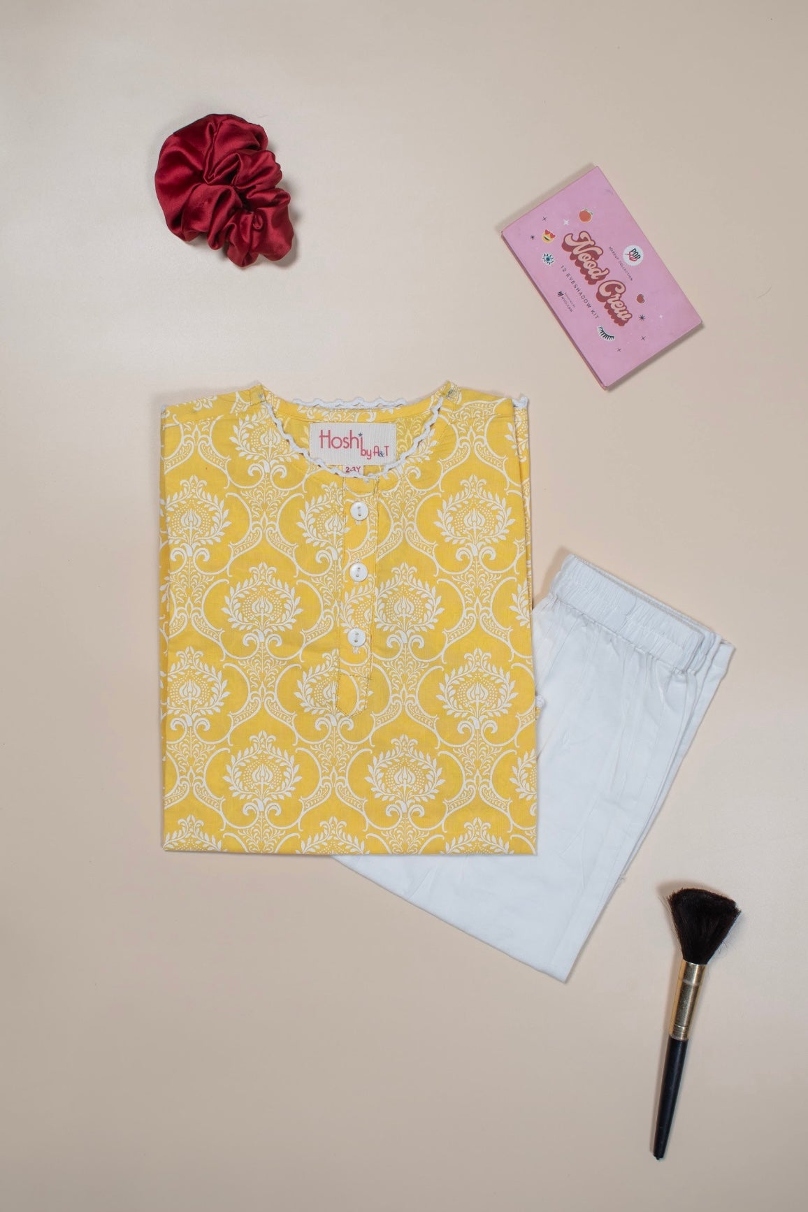 Yellow Damask Girls Kurti Set