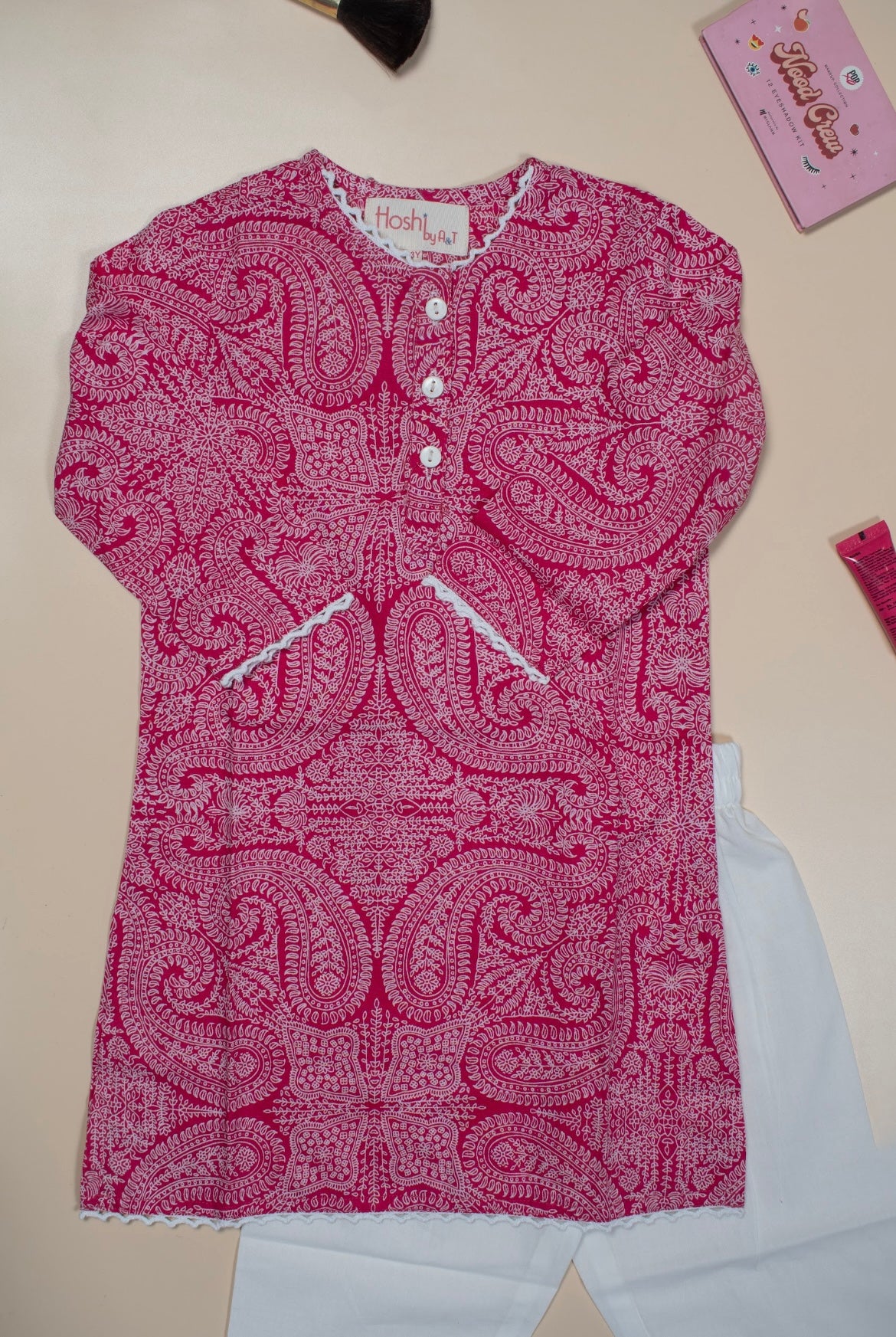 Pink Paisley Girls Kurti Set