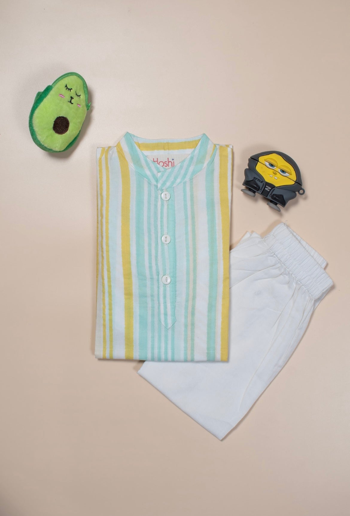 Yellow blue stripes boys kurta set