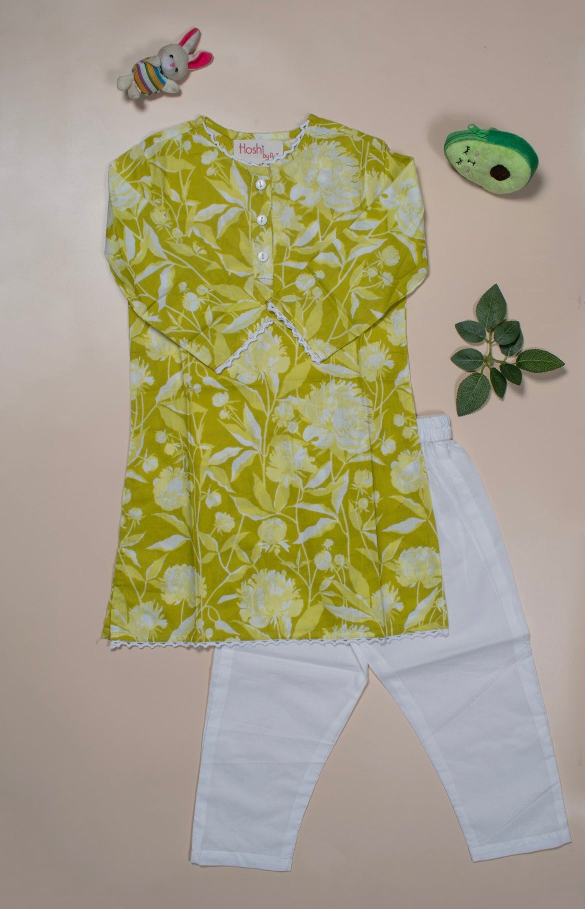 Neon floral printed Girls Kurti Set