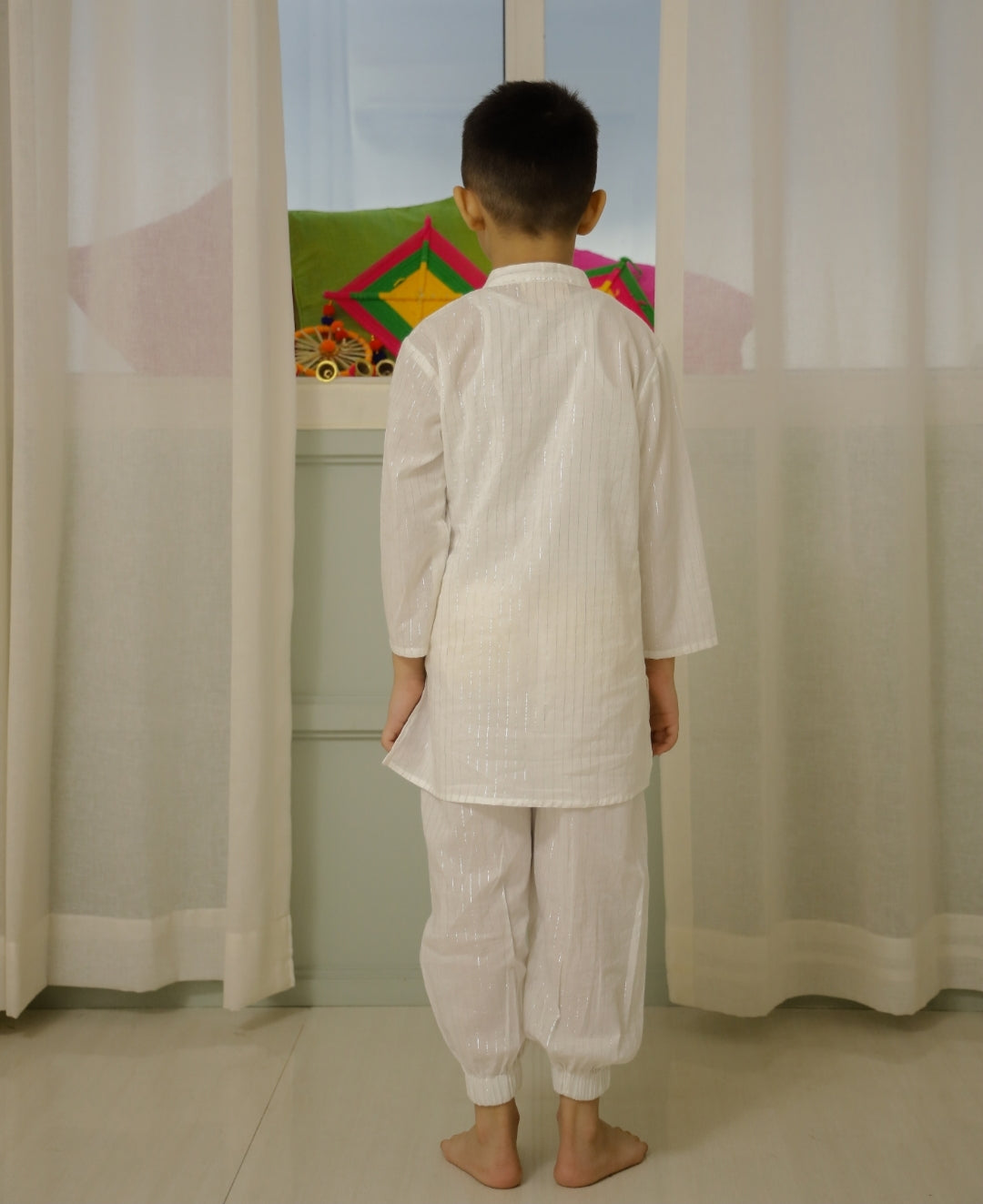 White Lurex Owl Kurta Set