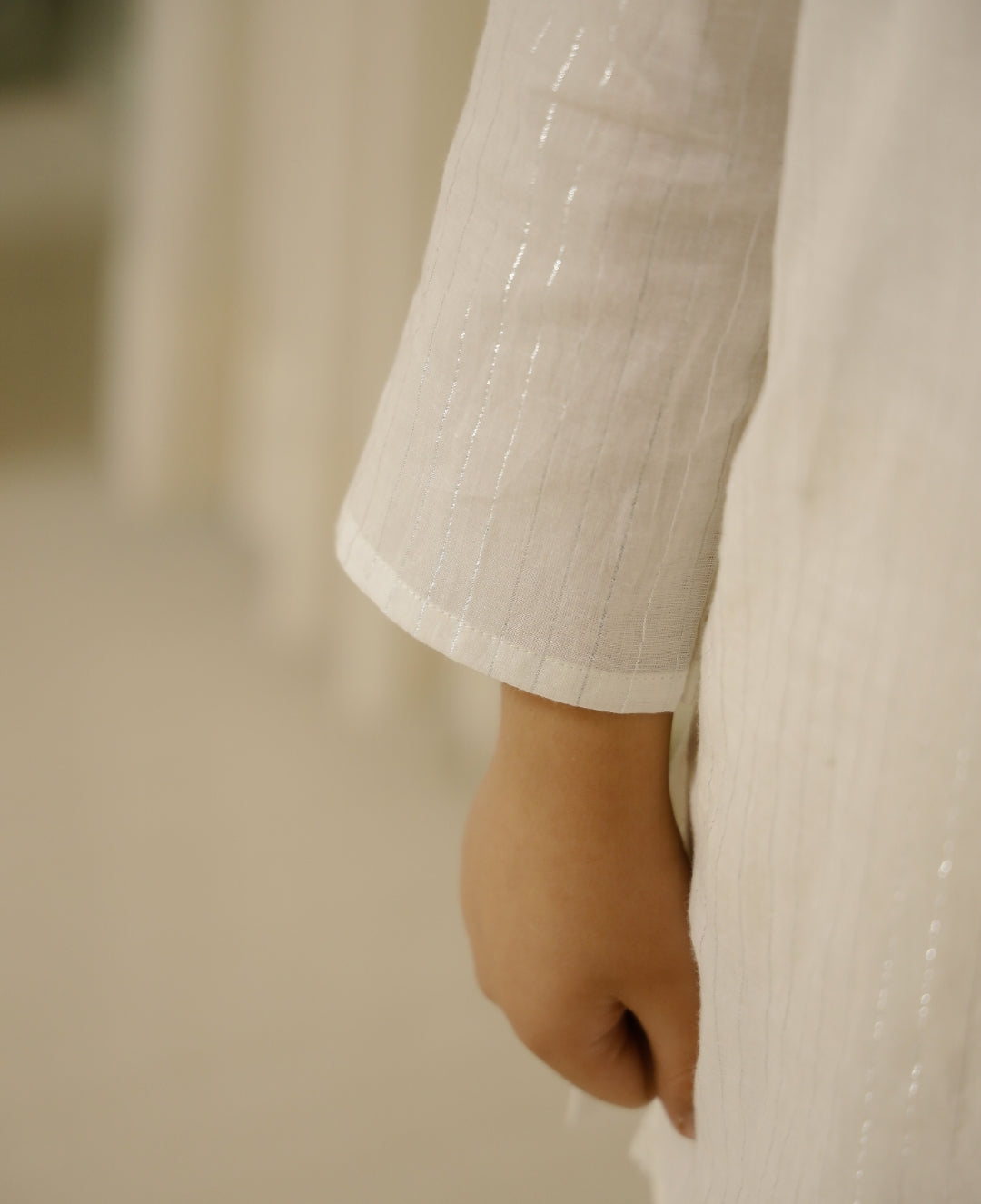 White Lurex Owl Kurta Set