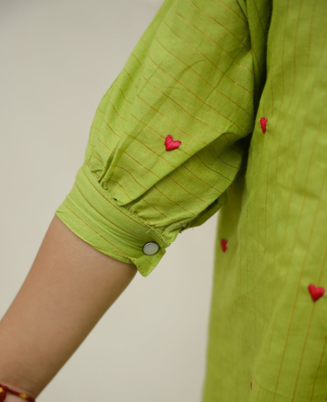 Green Hearts Embroidery Kurta Set