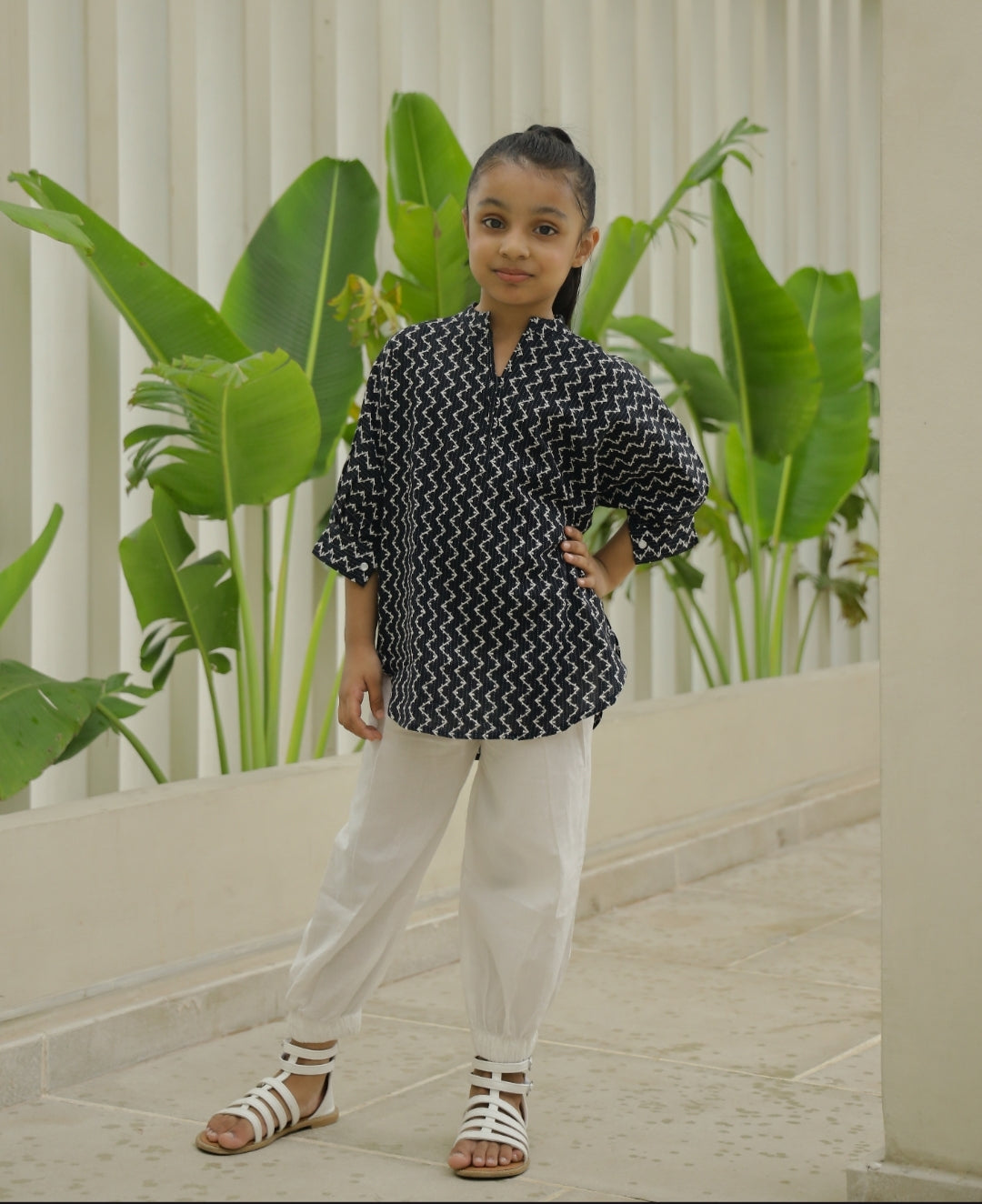 Black Chevron Loose Kurta Set