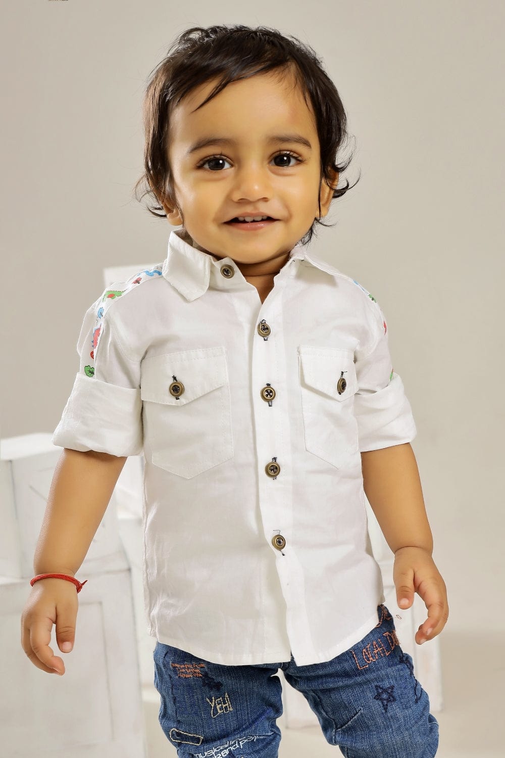 WHITE DINO FULL SLEEVES SHIRT