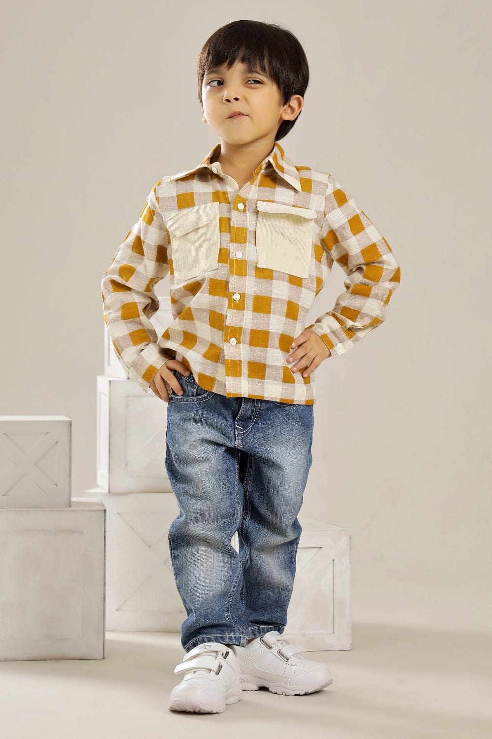 Mustard Checked Full Sleeves Shirt