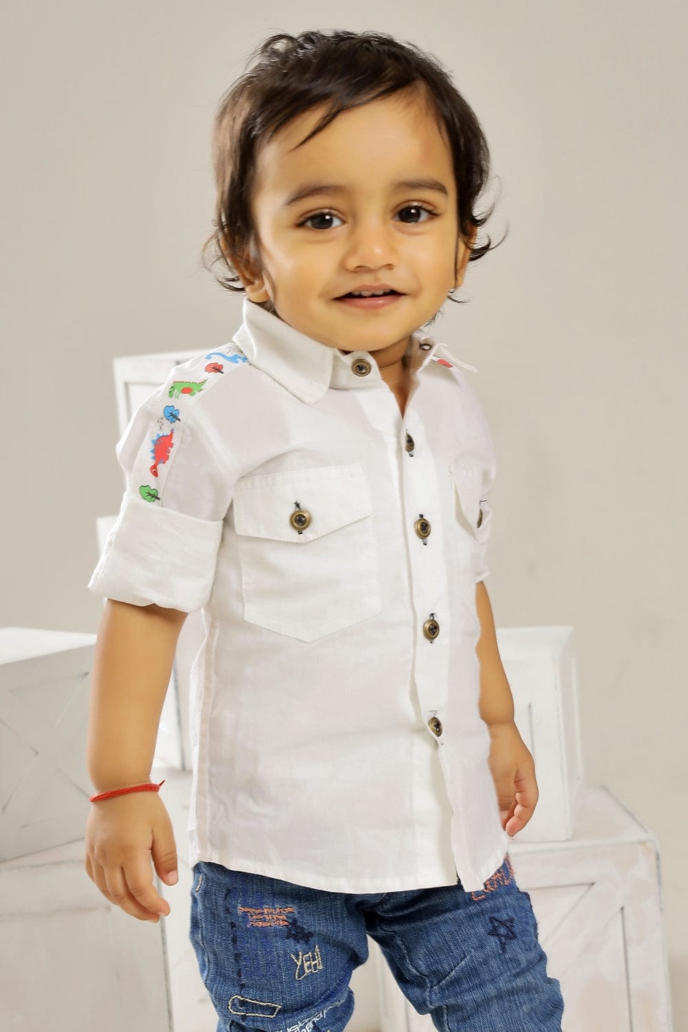 WHITE DINO FULL SLEEVES SHIRT