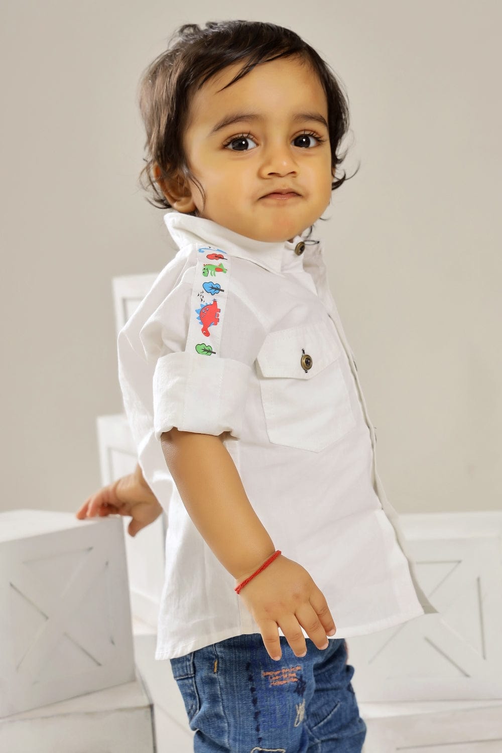 WHITE DINO FULL SLEEVES SHIRT