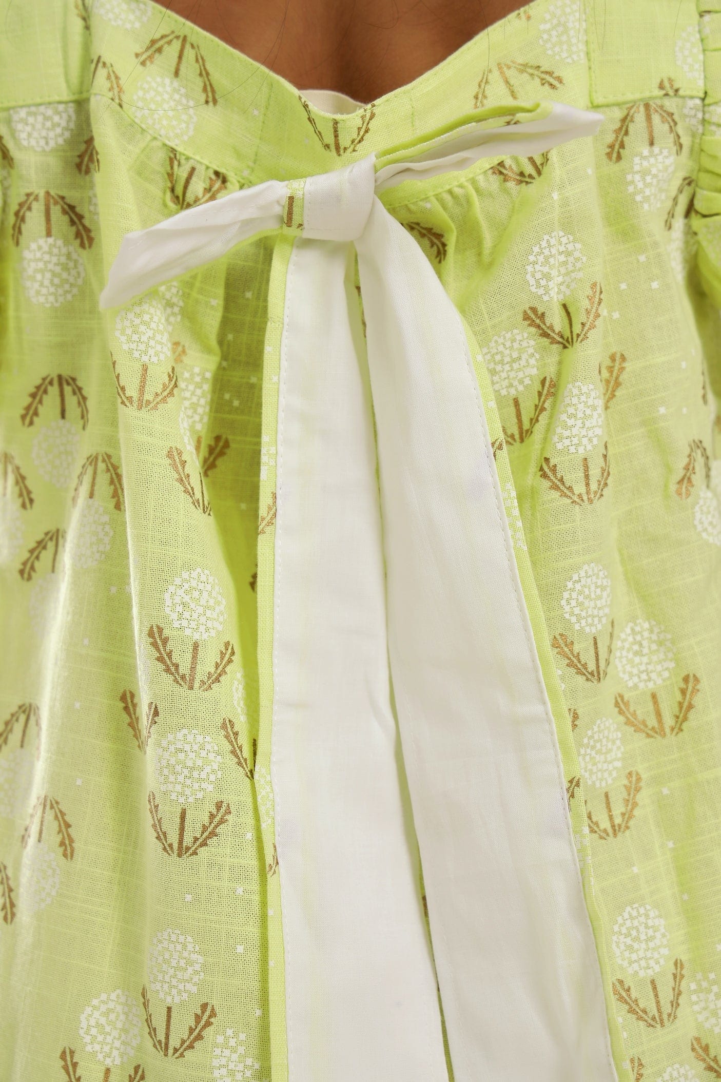 NEON GREEN GOLD PRINT FROCK WITH BOW