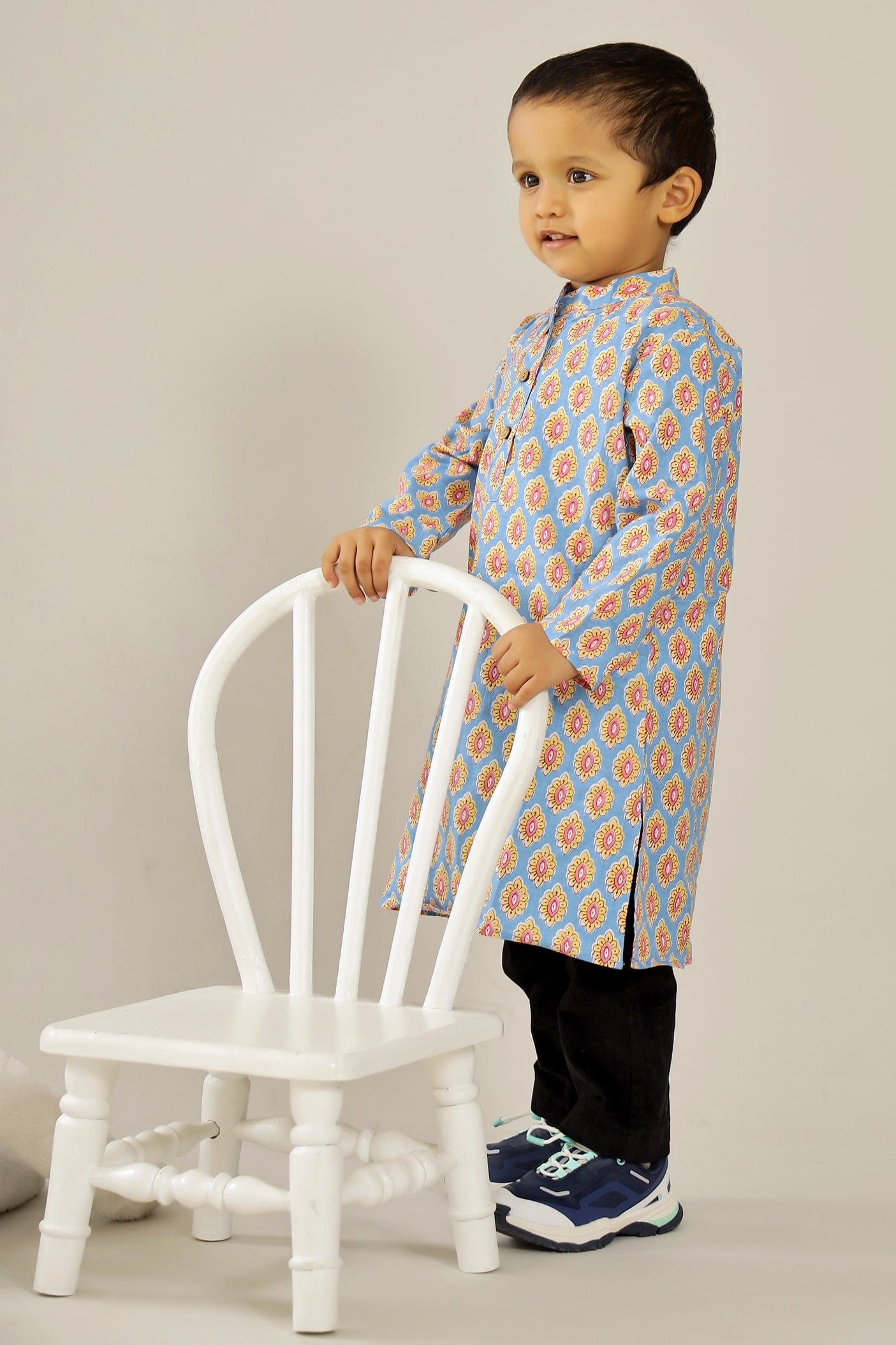 BLUE FLORAL LONG KURTA