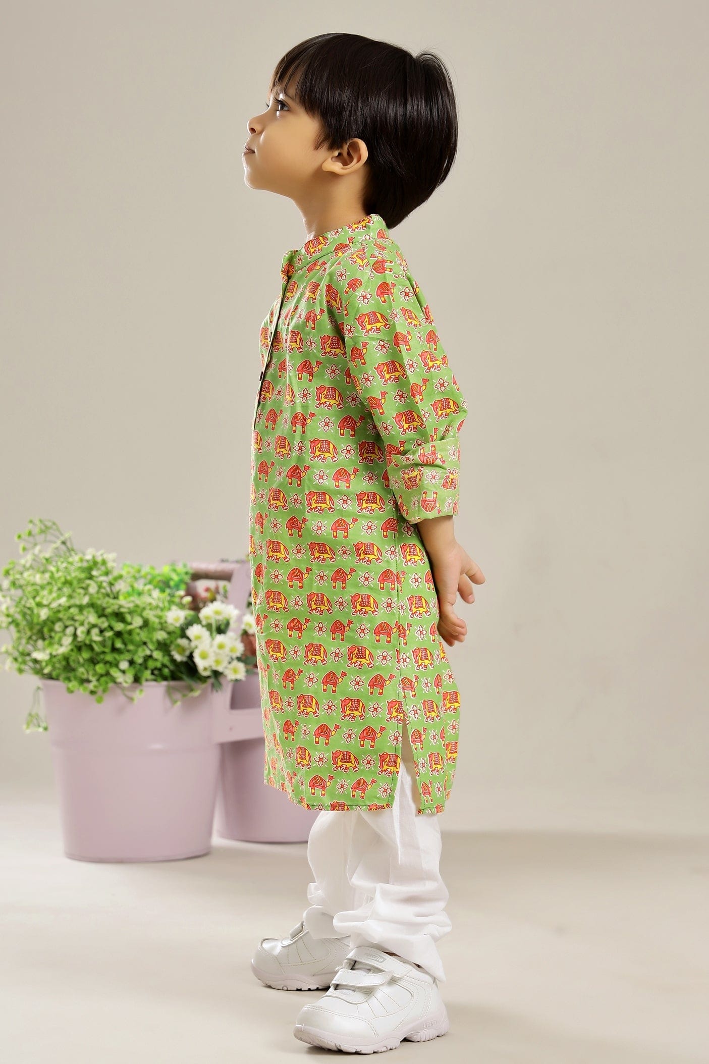 GREEN ETHNIC CAMEL ELEPHANT LONG KURTA