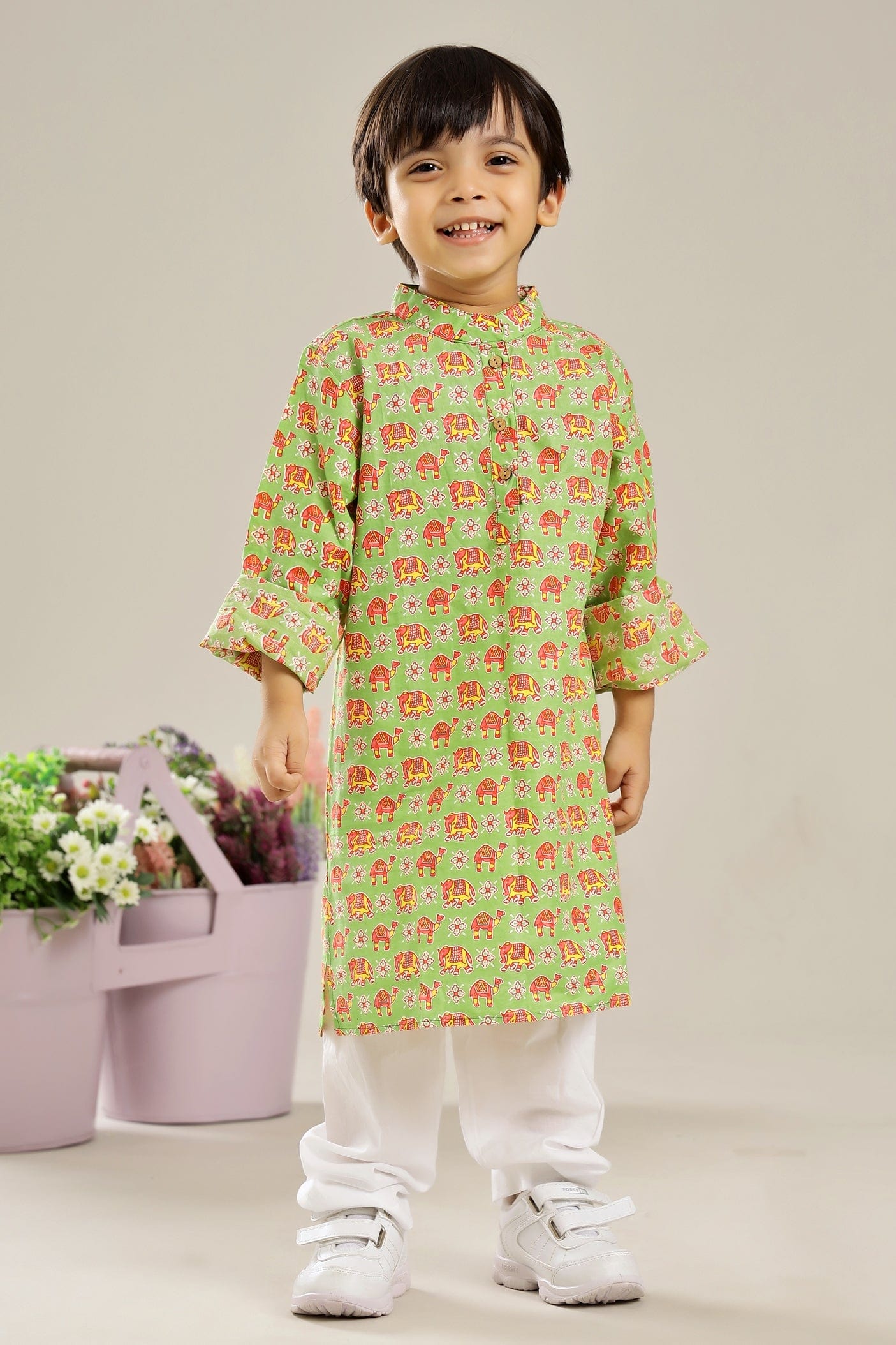 GREEN ETHNIC CAMEL ELEPHANT LONG KURTA