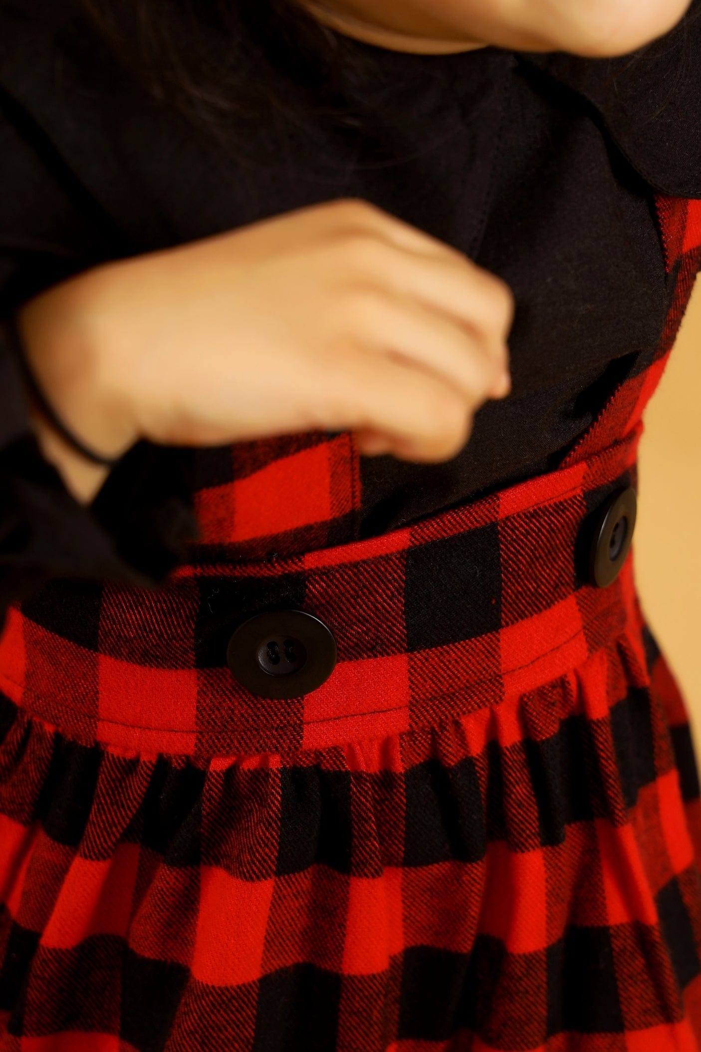 Black Red Checked Skirt Dungaree Set