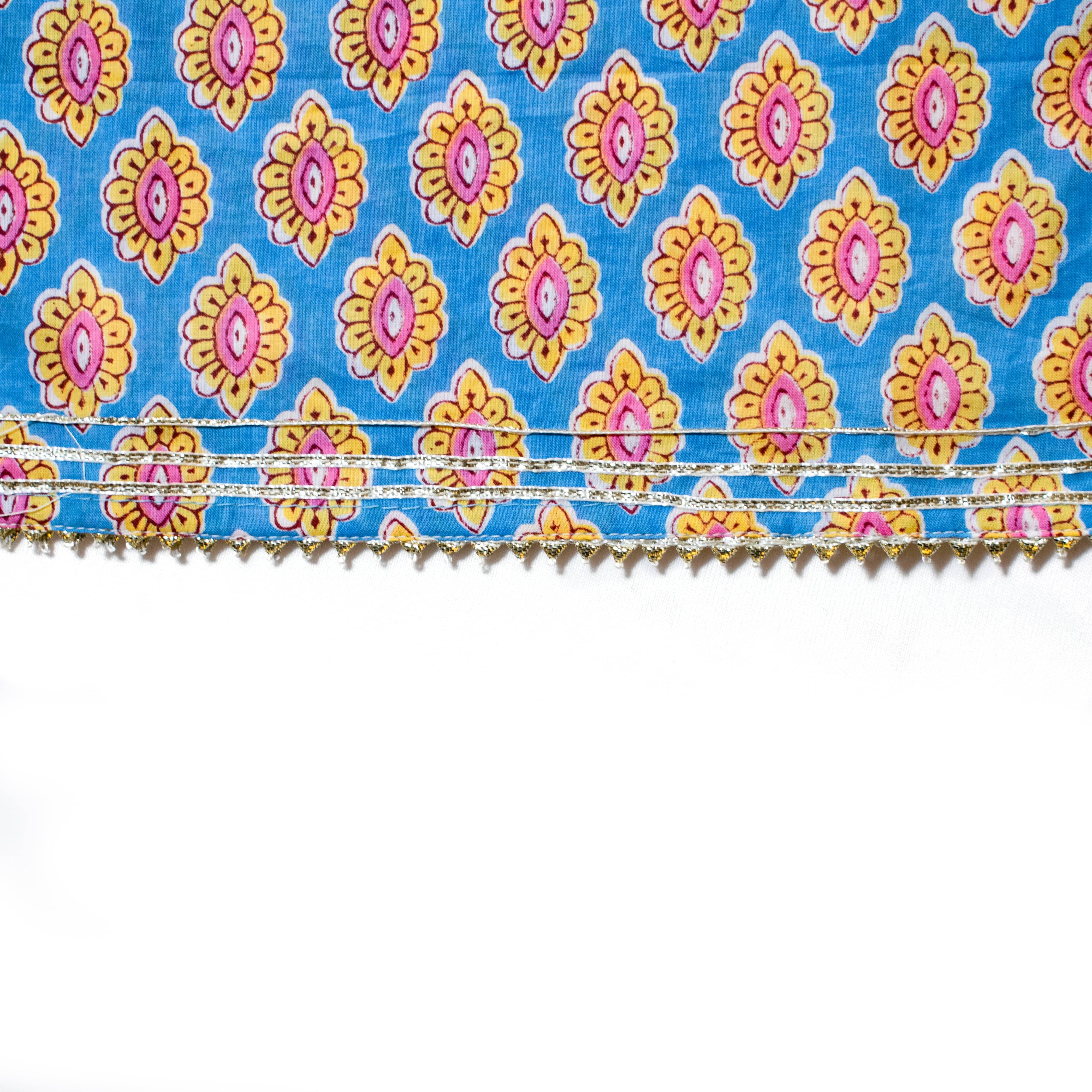 Blue floral kids ethnic wear kurti and pink cotton sharara