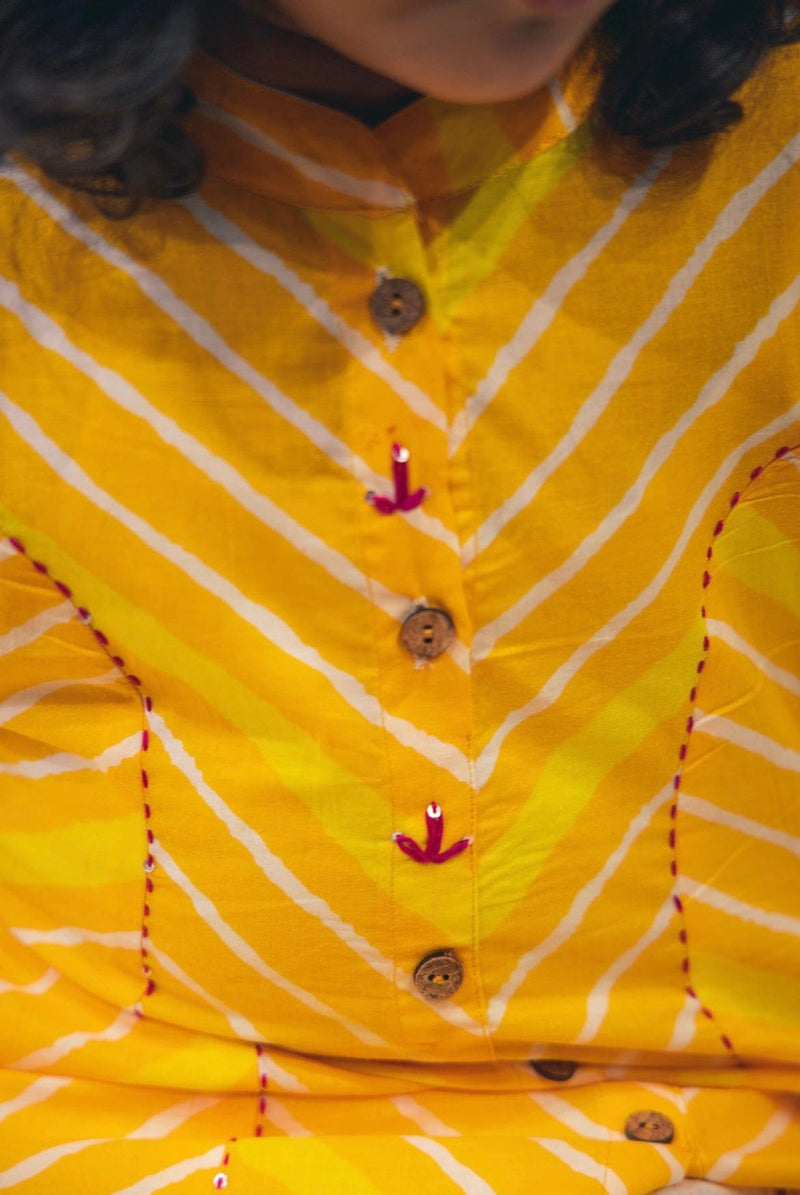 Yellow Lehariya Kurti Set