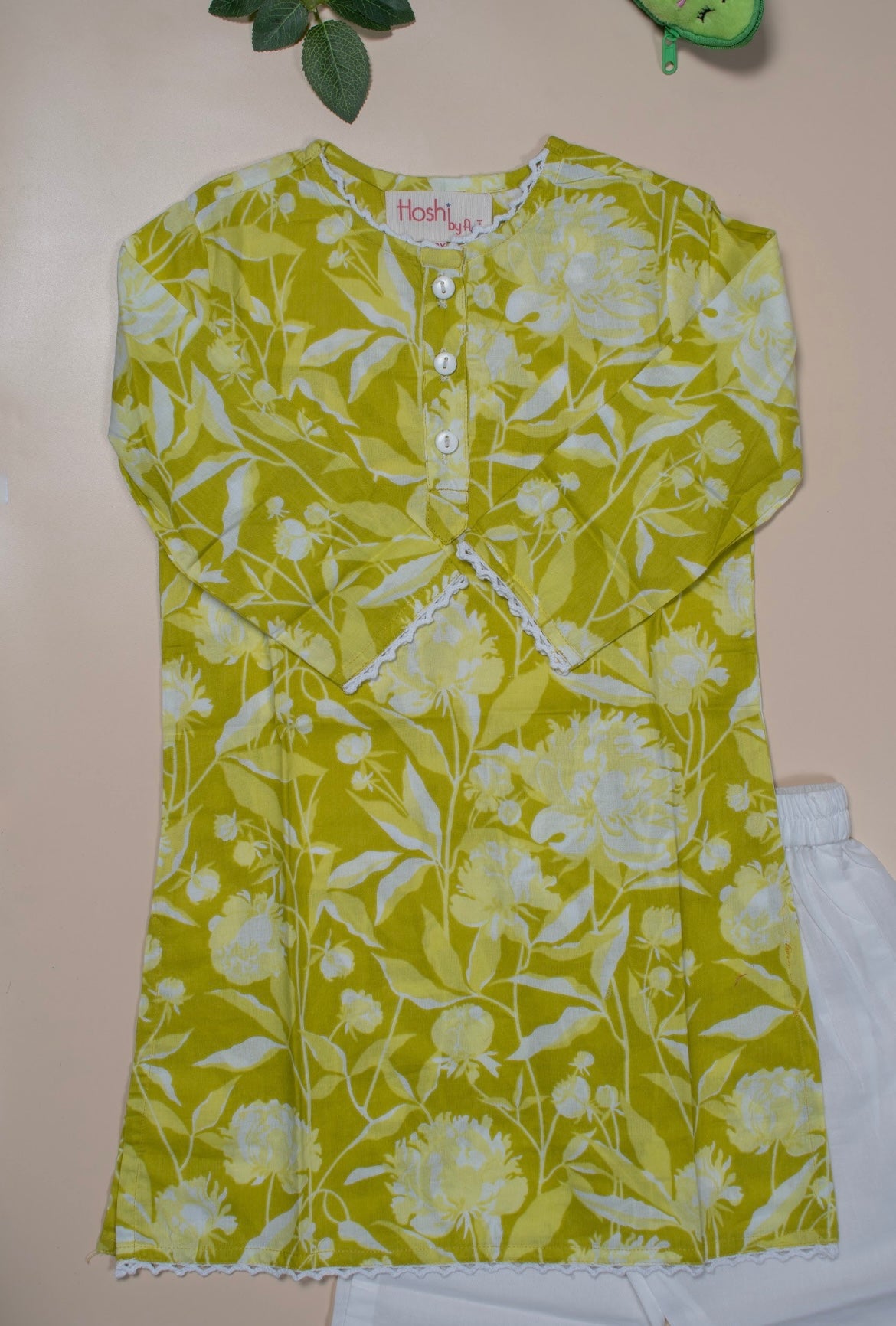 Neon floral printed Girls Kurti Set