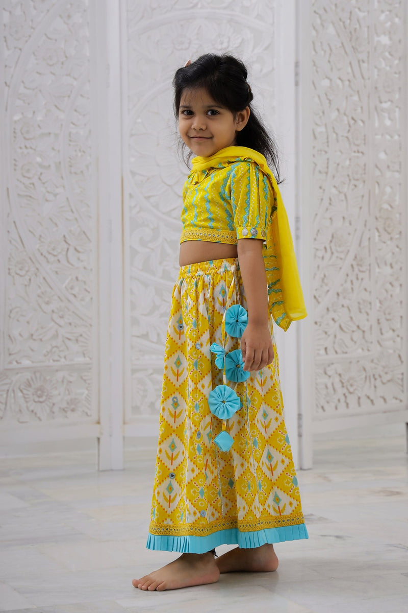 yellow Sky Blue Lehenga