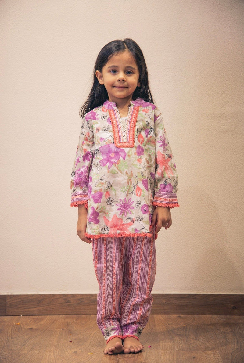 Mauve flower kurti salwar