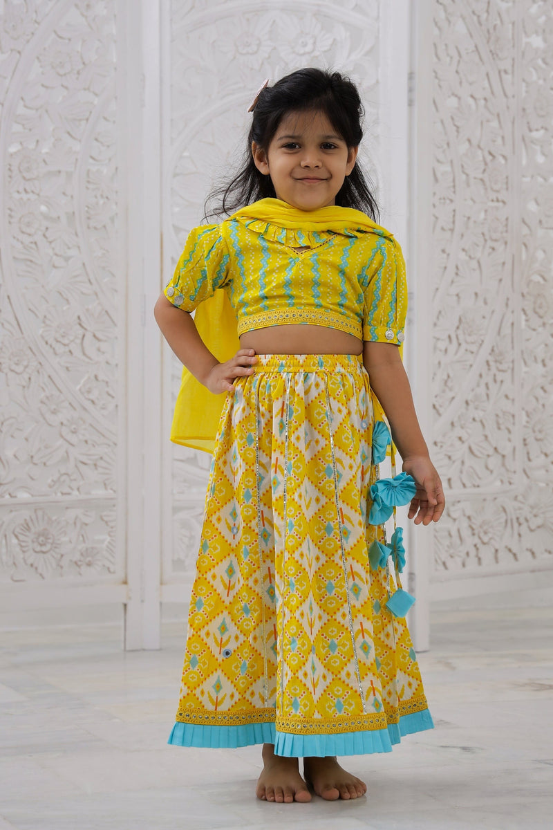 yellow Sky Blue Lehenga