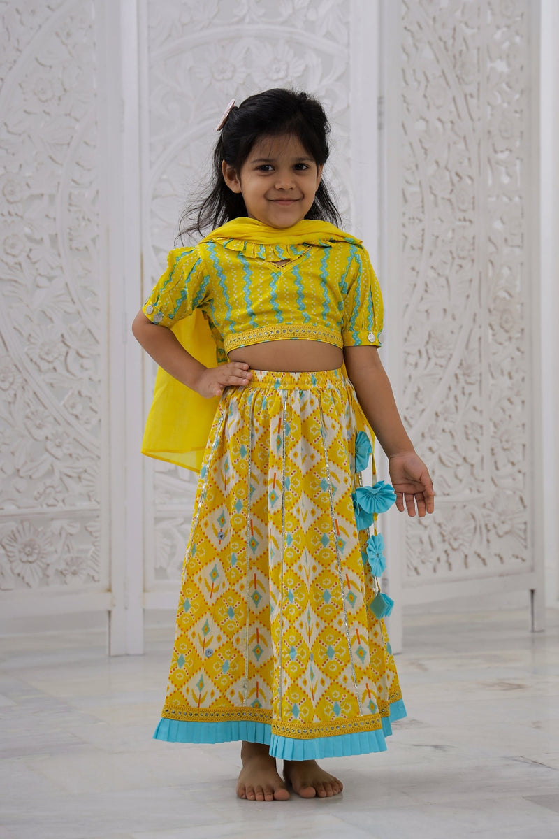 yellow Sky Blue Lehenga