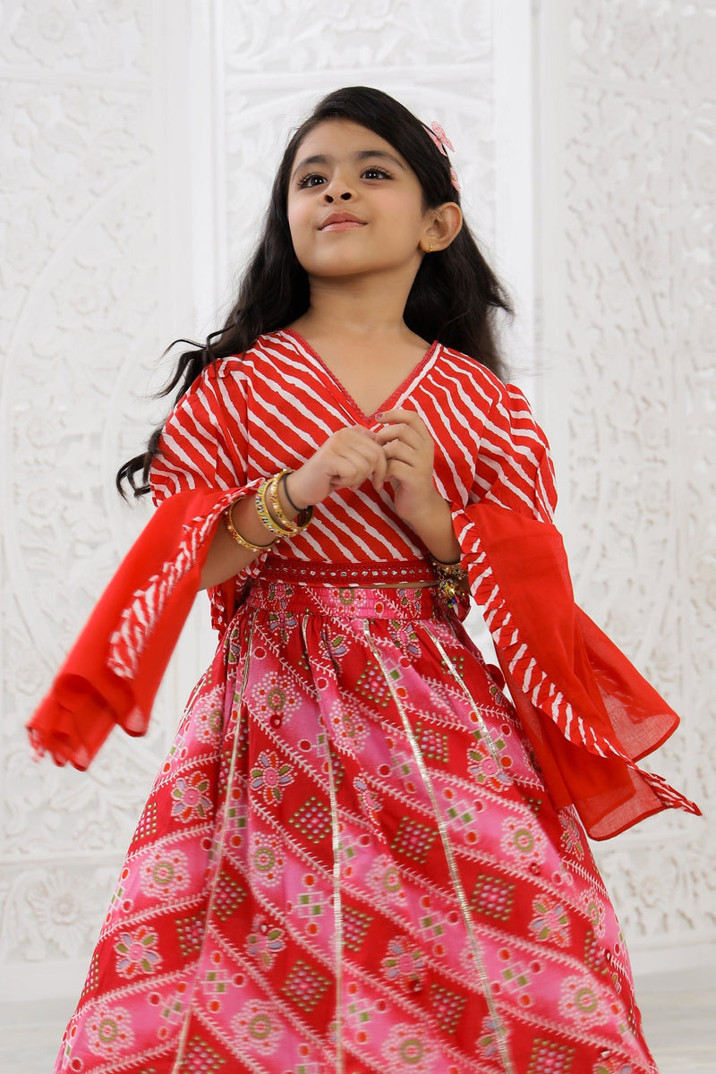 Red Lehriya Lehenga