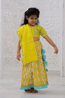 yellow Sky Blue Lehenga