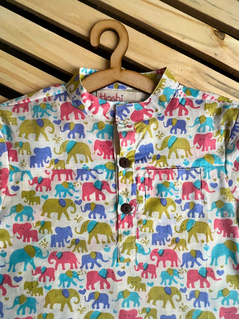 COLOURFUL ELEPHANT KURTA SHIRT