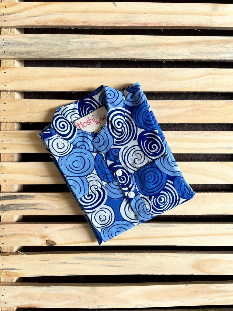 OCEANIC SWIRL PRINT KURTA SHIRT