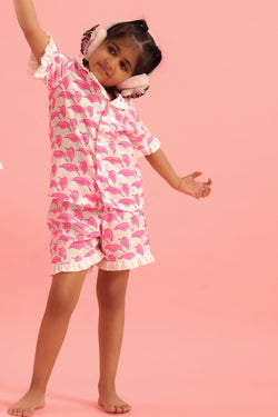 Pink Birdy Print (Block Print) Lounge wear