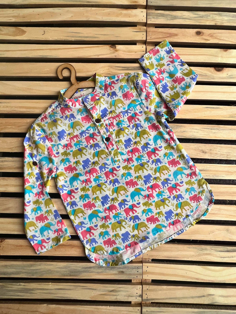 COLOURFUL ELEPHANT KURTA SHIRT