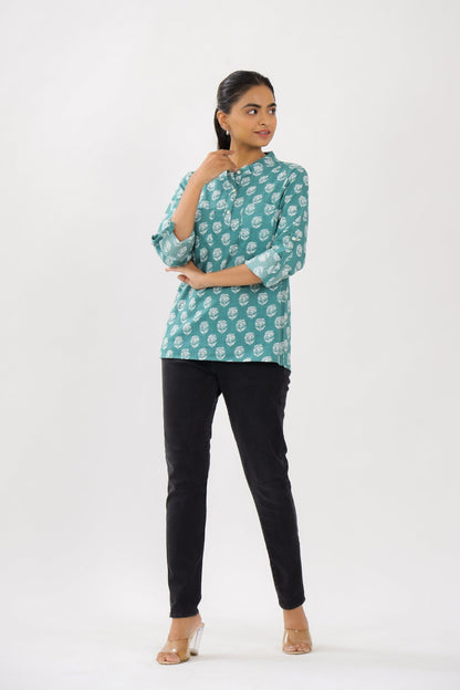 Pine Green Rose Maternity Top
