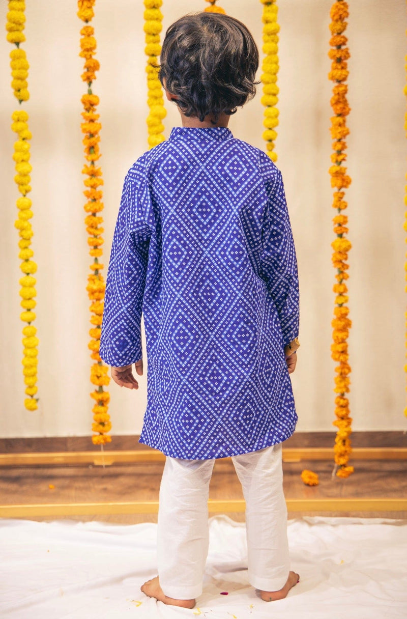 Blue Bandhej Boys kurta set