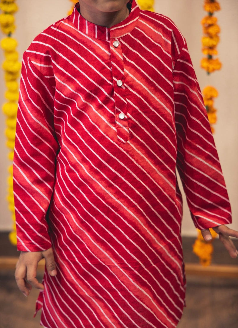 Red Lehariya Boys kurta set