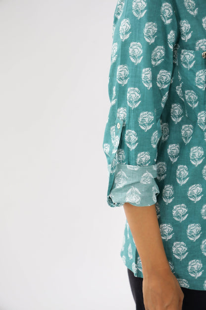 Pine Green Rose Maternity Top