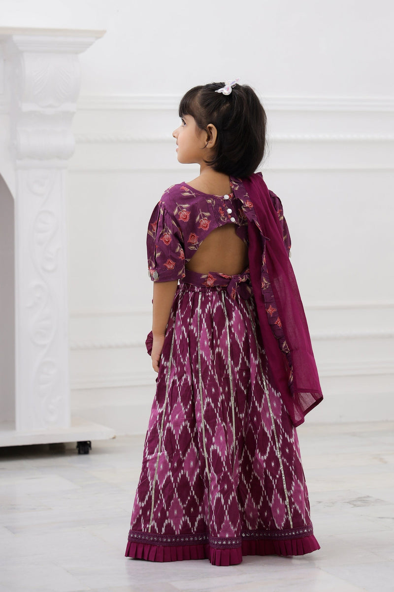 burgundy Rose print lehenga