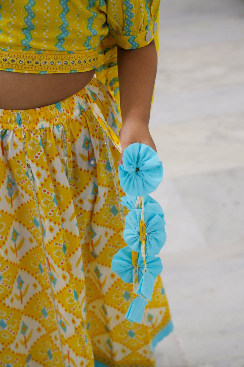 yellow Sky Blue Lehenga