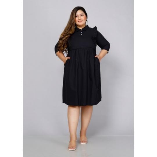 Solid Black Maternity Midi Dress